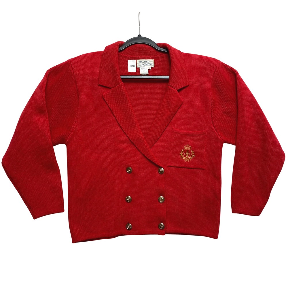 Hasting & Smith Cardigan Womens S Red Double Breasted Gold Crest Button Sweater